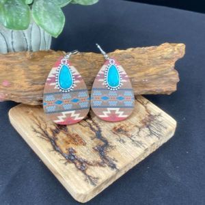 Aztec Teardrop  Earrings with Faux Turquoise stone